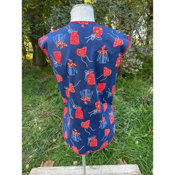 Vintage Full Smock Apron Hippy Bandana Print Red Blue - Picture 4 of 11